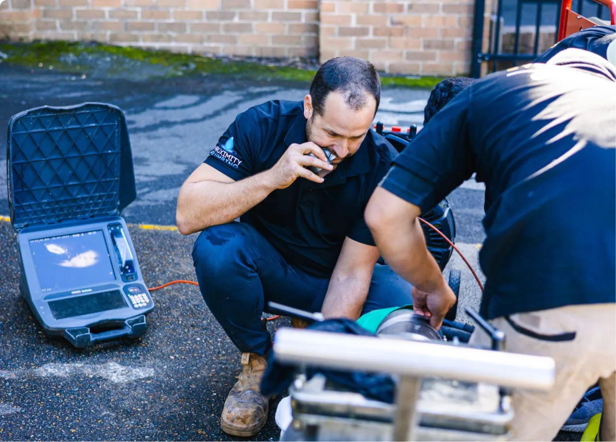 Drain technicians running a CCTV camera inspection